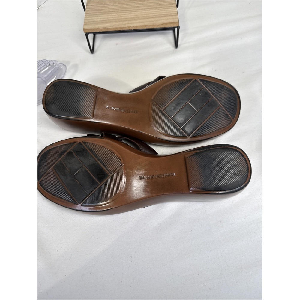Tommy Hilfiger "Merry" Brown Leather Woven Wedge Sandals - Women's Size 9M - Picture 8 of 11